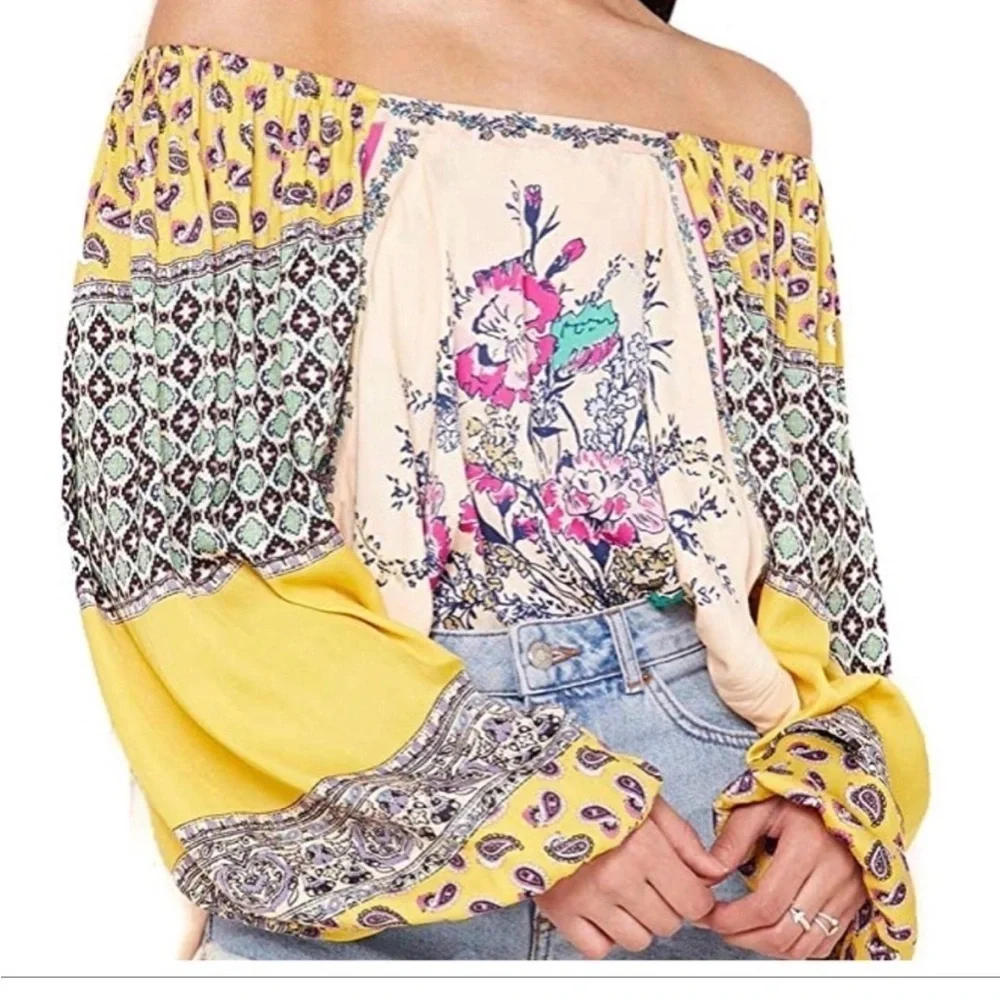Free People Positano Printed Off Shoulder Paisley Blouse